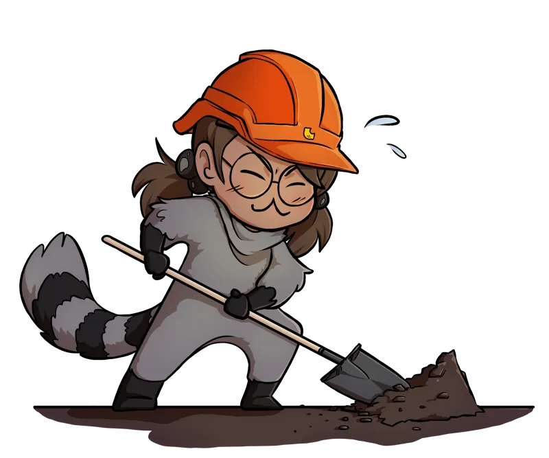 Boba-tan is hard at work with a hard hat and shovel (a clear WIP warning)